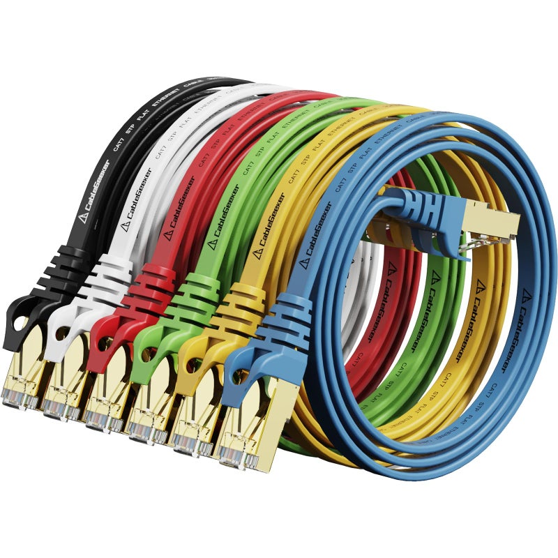 CableGeeker Cat 7 Ethernet Cable 3 ft 6 Pack (Highest Speed Cable) Cat7 Flat Shielded Ethernet Patch Cables - Internet Cable for Modem, Router, LAN, Computer - Compatible with Cat 5e, Cat 6 Network - Image 1